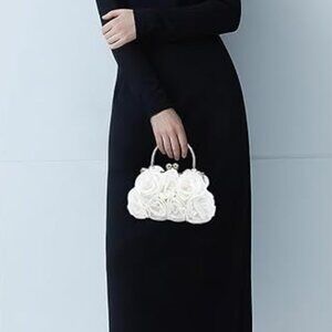 Neiman Marcus White Floral Satin Small Evening Clutch Bag